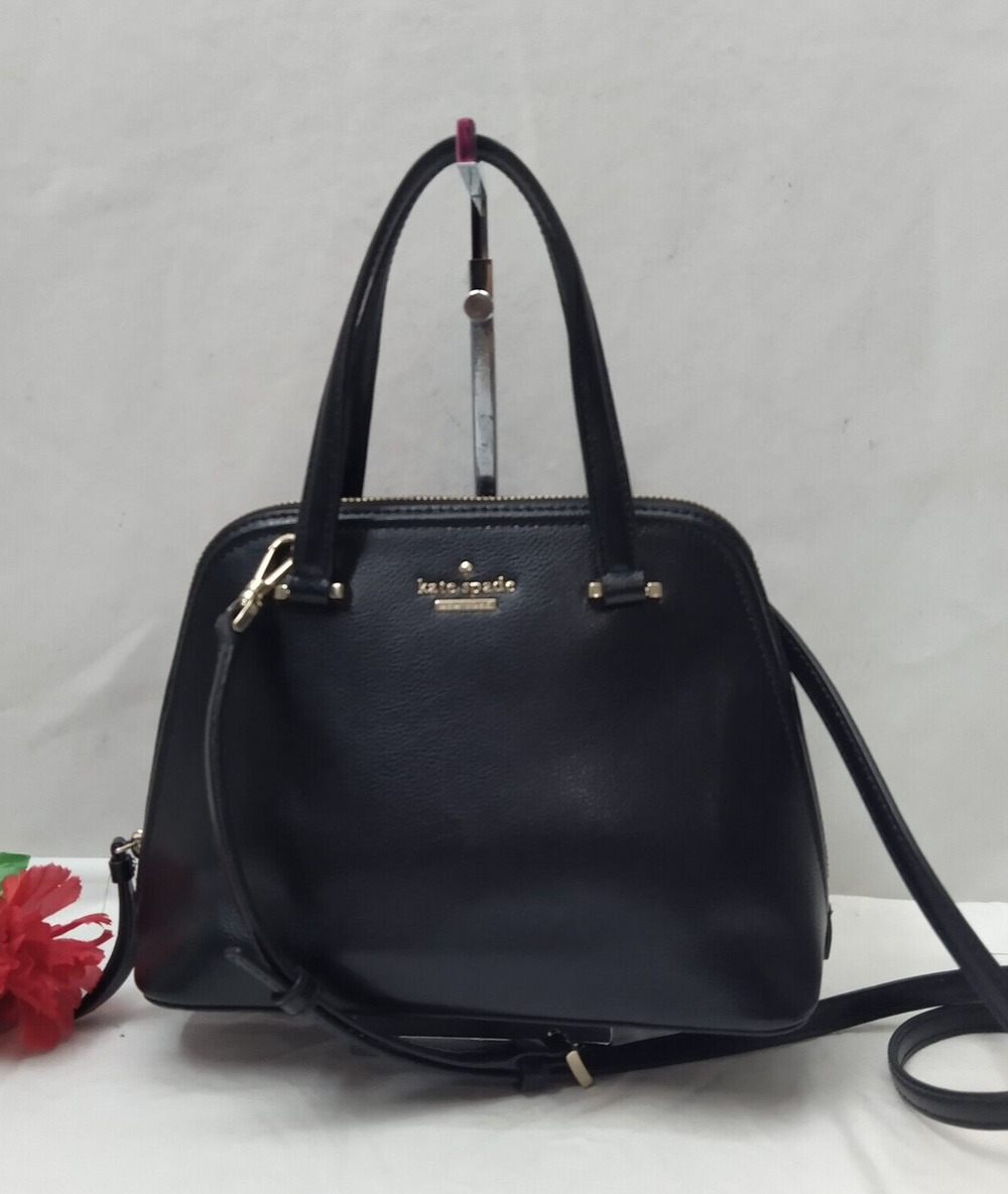 Kate Spade New York Black Leather Double Handles Zipper Satchel Crossbody Bag